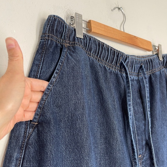 Old Navy Jeans Women's L Blue Barrel Baggy High Rise Dark Wash Pull On - Picture 3 of 11